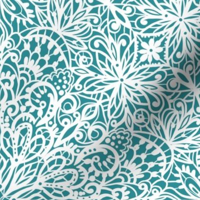 Chantilly Lace teal wallpaper scale