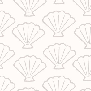 Sea Scallop Shell Line Art in Neutral Beige Gray on White (Large)
