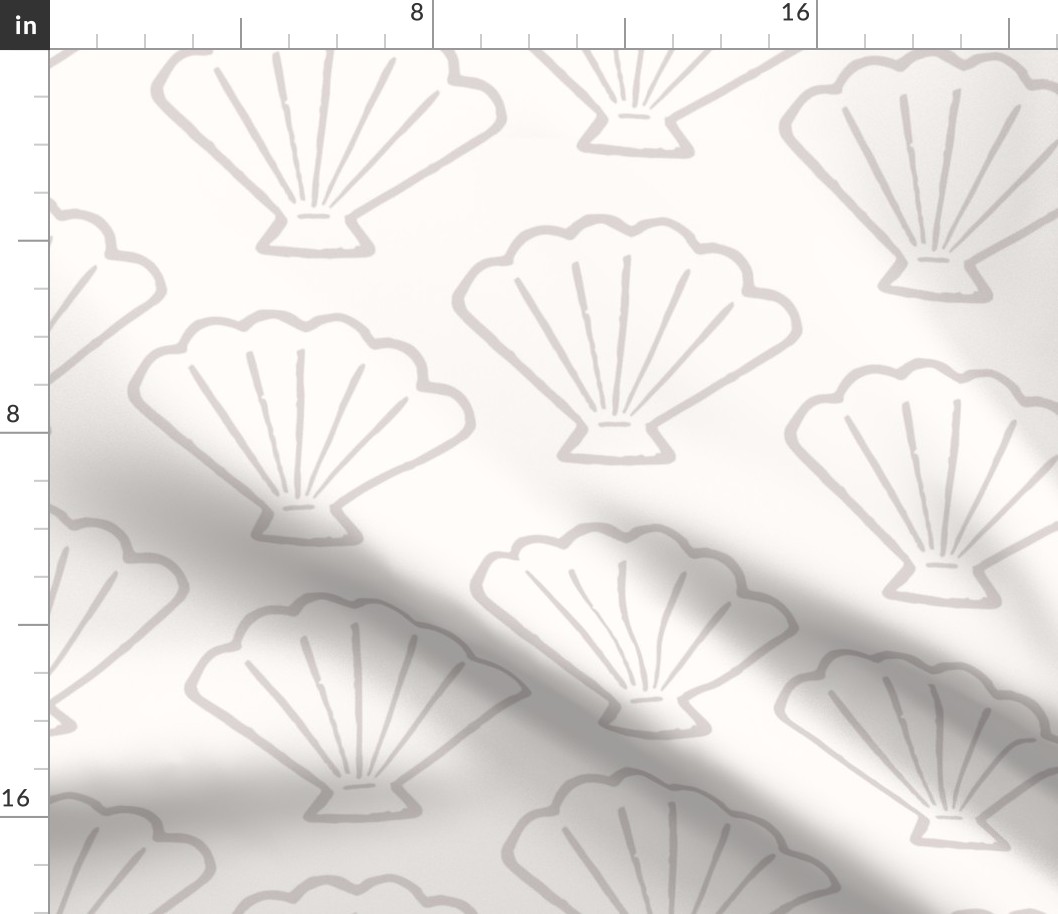 Sea Scallop Shell Line Art in Neutral Beige Gray on White (Large)
