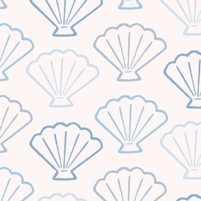 Sea Scallop Shell Line Art in Light Blue on Creamy White (Large)
