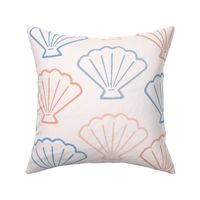 Sea Scallop Shell Line Art in Pink and Blue on Creamy White (Large)