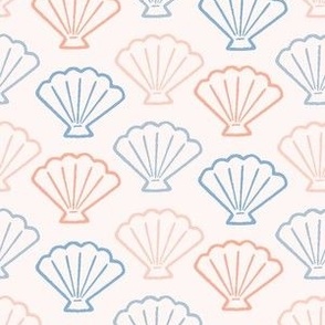 Sea Scallop Shell Line Art in Pink and Blue on Creamy White (Small)