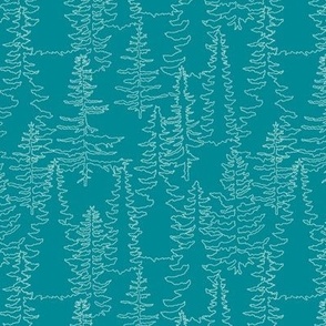Alpine Trees Cabin Forest Turquoise Blue Small Scale