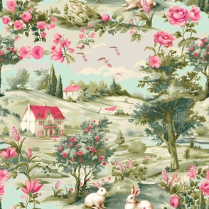 English Garden Elegance Toile Wallpaper – Bright Pink Wallpaper 
