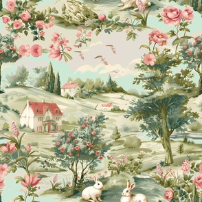 English Garden Elegance Toile Wallpaper – Soft Pink Wallpaper 