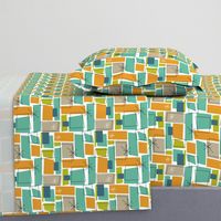 Turquoise Orange Green Rectangles Starburst Mid Century