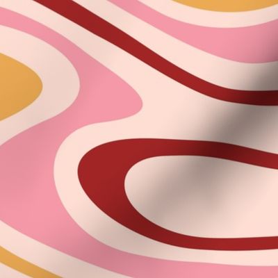 L 60s Abstract Swirl_Light Pink, Mustard Yellow, Cream