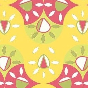 Spring Flowers - Ogee - Fun Yellow, Pink And Green.