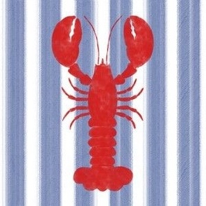 Watercolor Lobster on Blue and White
