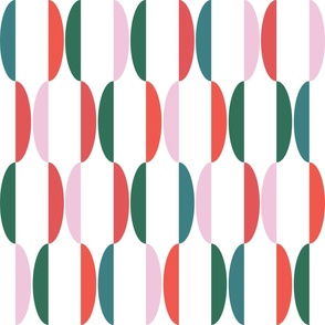 Pretty Geometric - Red, Green and Pink - Minimalist Abstract Wallpaper Shapes Christmas Colors