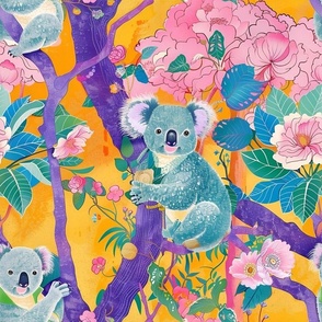 Koala bears in chinoiserie garden 