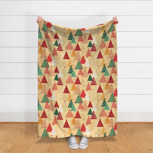 Geometric Christmas Tree Yellow Red Green Festive Minimalist Holiday Season