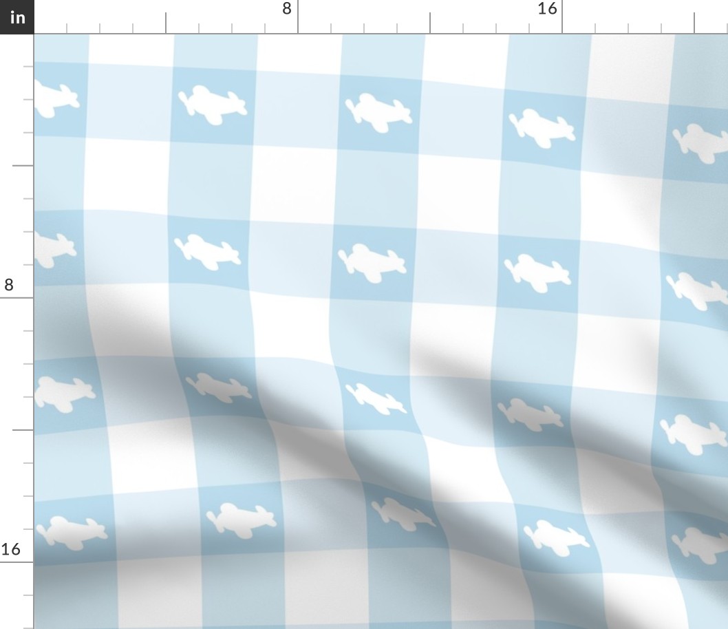 Blue Gingham Plaid Airplane Baby Boy Nursery 