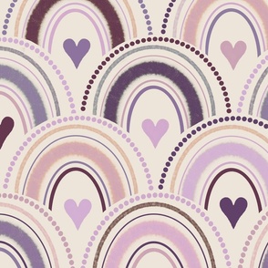 (L) Boho Rainbow Hearts // Soft Pinks and Purples on Ivory 