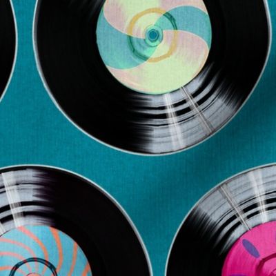 Spin the Records- Retro Style on Turquoise Dance Party-Medium Scale