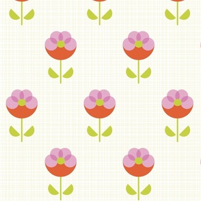 Happy Blossoms - Red and Pink Geometric Flowers Floral Botanical Nature Minimalist Daisies Summer