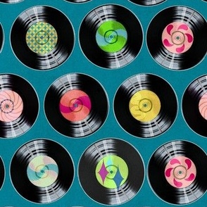 Spin the Records- Retro Style on Turquoise Dance Party-Small Scale