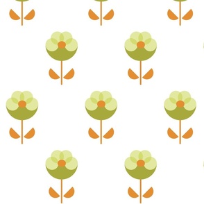 Happy Blossoms - Green and Orange Geometric Flowers Floral Botanical Nature Minimalist Daisies Summer