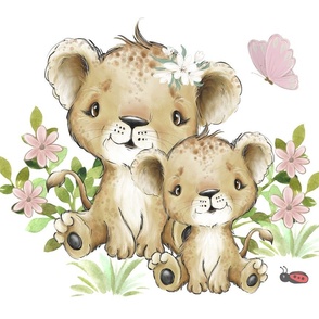 Pink Floral Safari Animals Lions Baby Girl Nursery Ladybug Bees Butterfly Greenery Pillow Beddings Wallpaper  