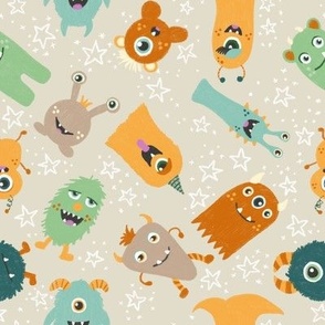 Little Monsters All The  Characters On Beige - Medium 