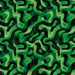 Lush Labyrinth - Abstract Green Swirls and Black Shapes