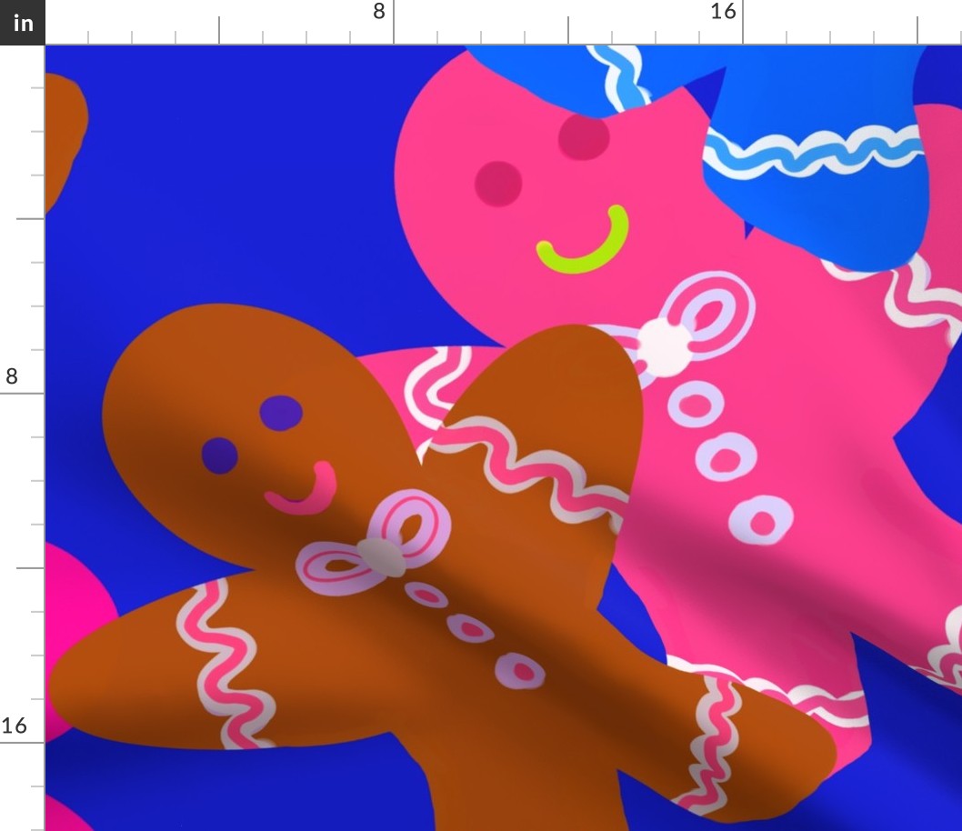 Gingerbread Men - Jumbo Scale / Colorful Gingerbread Men Blue Background