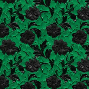 "Enchanted Garden" - Lustrous Green and Black Floral Pattern