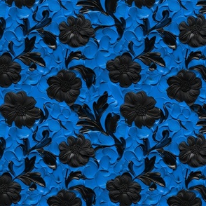 "Ocean Midnight Blooms" - Blue and Black Floral Elegance