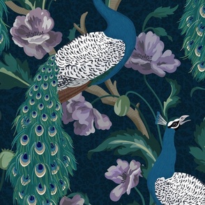 Vintage Peacock - Midnight Blue, Large Scale