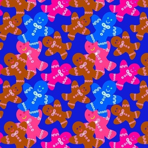 Gingerbread Men - Medium Scale / Colorful Gingerbread Men Blue Background
