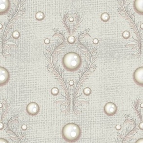 Rococo Elegance - Botanicals and Pearls - Ivory and Rosy Peach Colorway