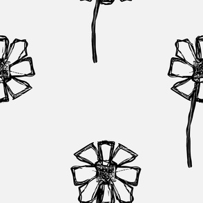 (L) Boho Daisy Flower Doodle Black and White