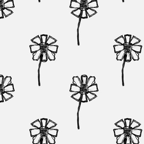 (M) Boho Daisy Flower Doodle - Black and White Floral
