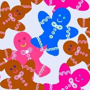 Gingerbread Men -Small Scale / Colorful Gingerbread Men White Background