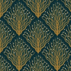 Chic Geometric Leaves: Green & Gold Fabric Design