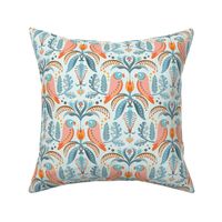      Bright Pastel Tropical Parrots and Floral Symmetry  8in