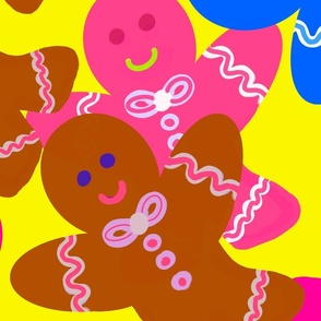 Gingerbread Men - Jumbo Scale / Colorful Gingerbread Men Yellow Background