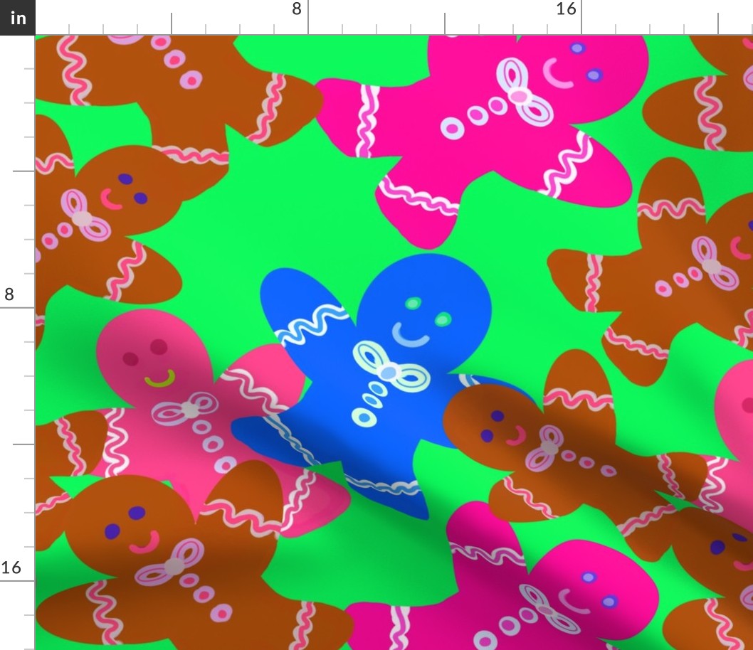 Gingerbread Men - Large Scale / Colorful Gingerbread Men Green Background