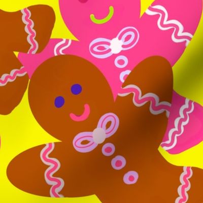 Gingerbread Men - Large Scale /  Colorful Gingerbread Men Yellow Background