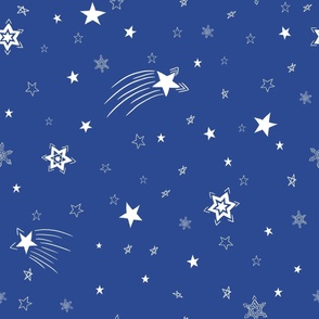 Large - White Stars Shining Bright in the Sky on Cobalt Blue