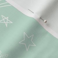 Large - White Stars Shining Bright in the Sky on Pastel Pale Green