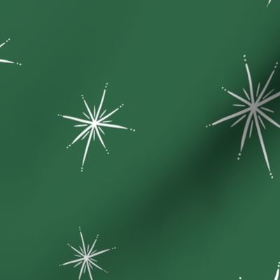 Large - Bright White Twinkling Star Bursts on Moss Green