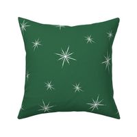 Large - Bright White Twinkling Star Bursts on Moss Green