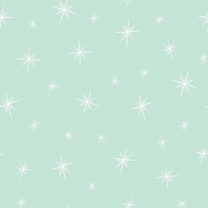 Large - Bright White Twinkling Star Bursts on Pastel Pale Green
