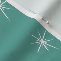 Large - Bright White Twinkling Star Bursts on Pastel Verdigris Green