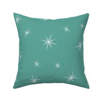 Large - Bright White Twinkling Star Bursts on Pastel Verdigris Green