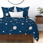 Large - Moon Surprise in Space with Meteors and Stars on Navy Blue