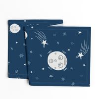 Large - Moon Surprise in Space with Meteors and Stars on Navy Blue