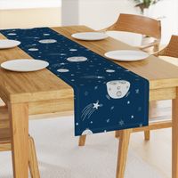 Large - Moon Surprise in Space with Meteors and Stars on Navy Blue