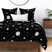 Large - Moon Surprise in Space with Meteors and Stars on Noir Black